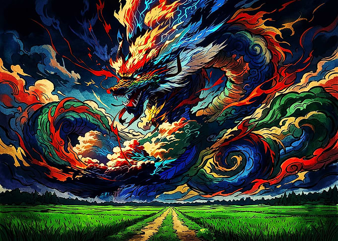 Majestic Colorful Dragon Over Field
