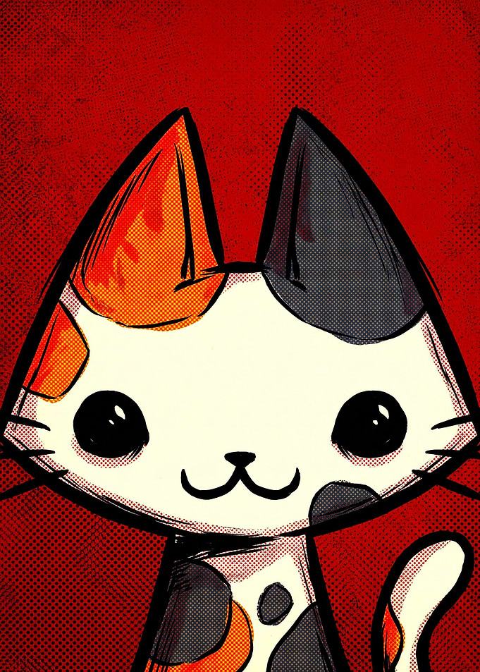 Cute Calico Cat Pop Art Portrait