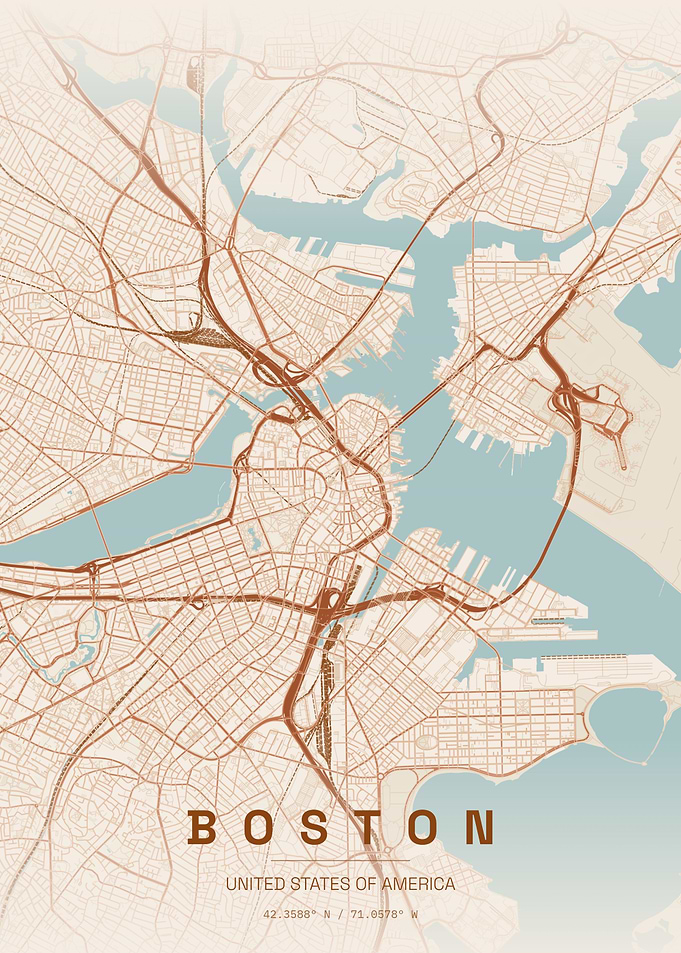 Minimalist Boston City Map Poster