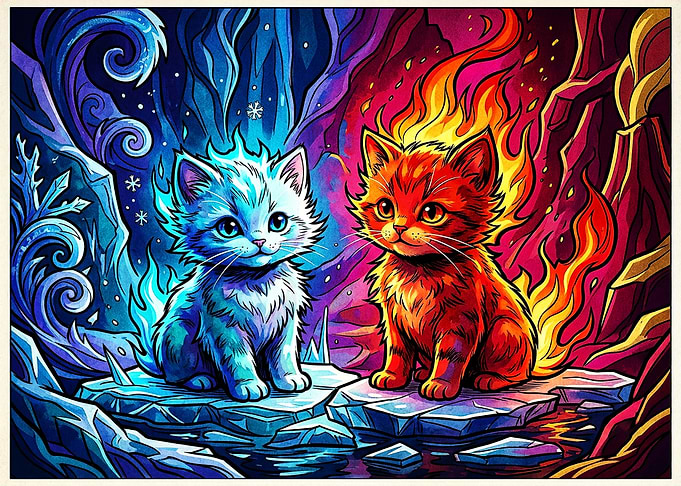 Fire and Ice Elemental Kittens