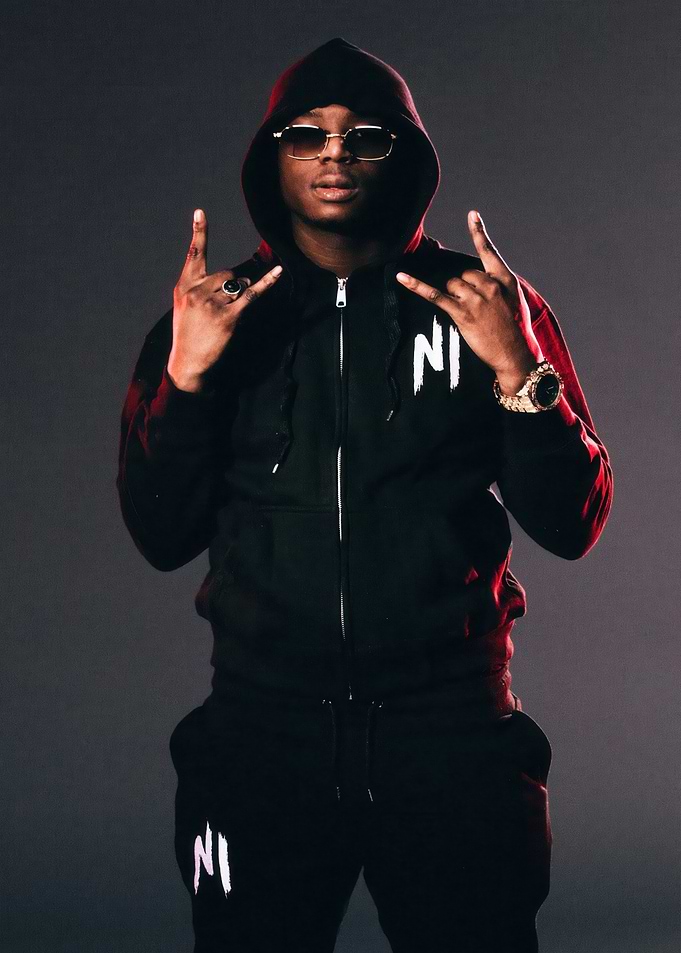Ninho Rapper Portrait in Black Hoodie