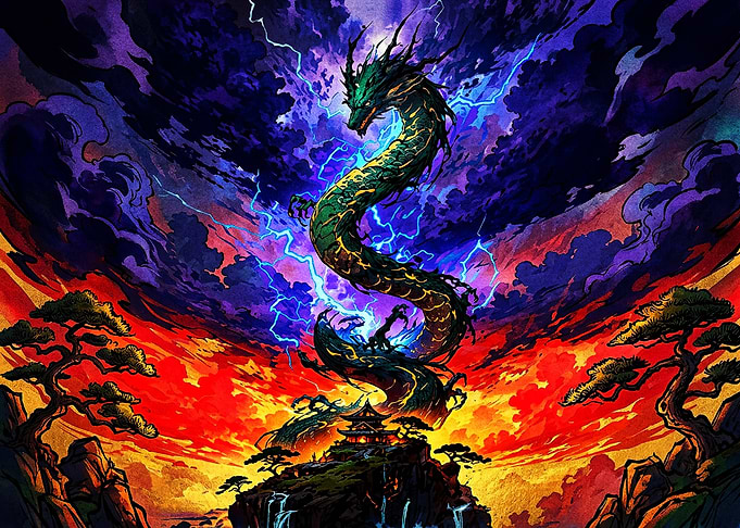 Majestic Dragon Over Japanese Temple