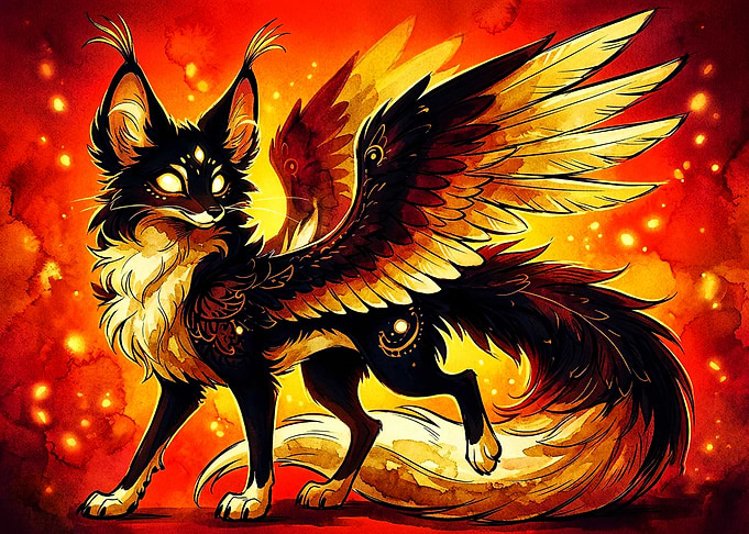 Winged Fire Fox Fantasy Creature