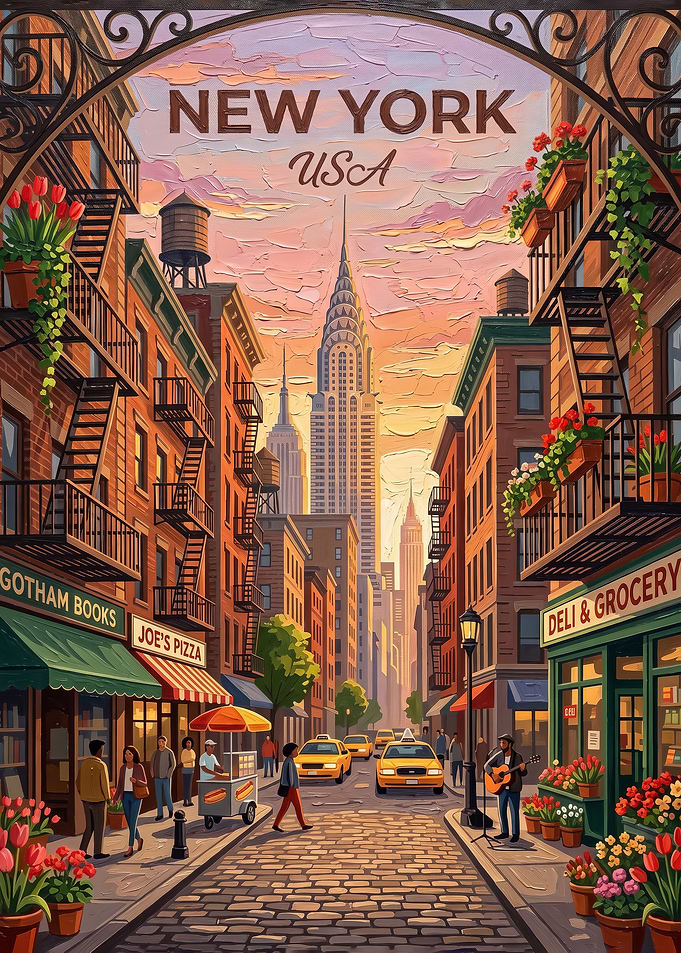 New York City Street Scene Poster