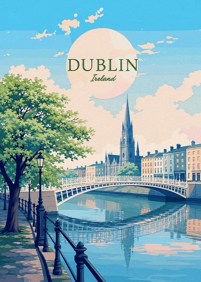 Vintage Travel Poster of Dublin Ireland