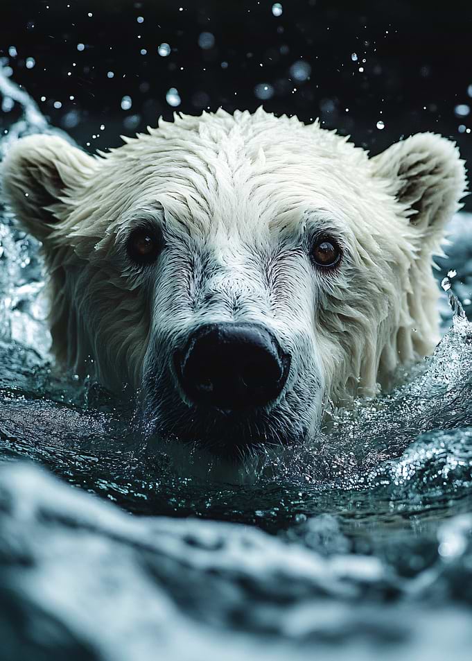 Polar Bear Swimming in Dark Water