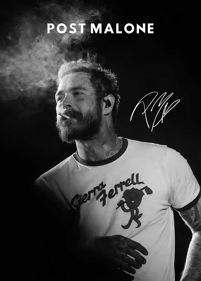 Post Malone Black and White Portrait