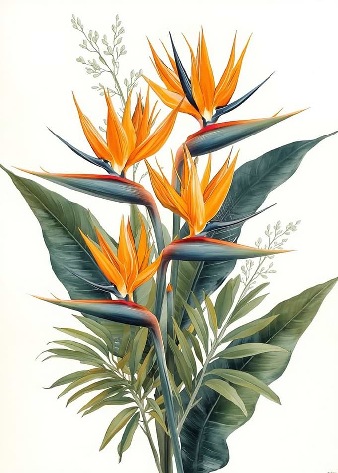 Strelitzia Bird of Paradise Floral Illustration