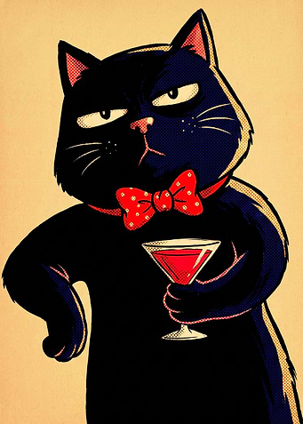 Sophisticated Black Cat with Cocktail