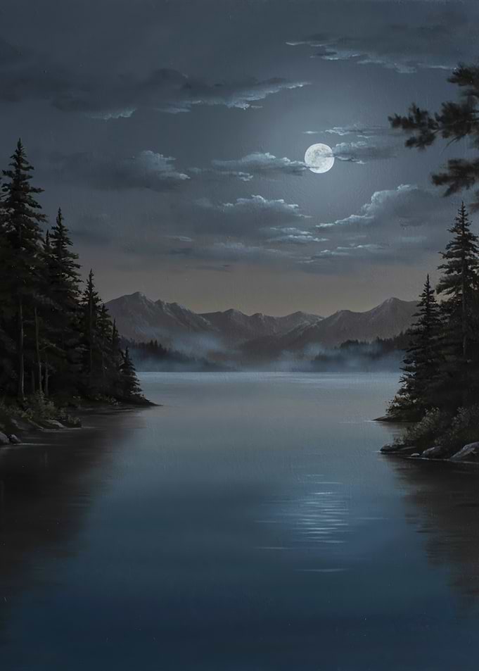 Moonlit Mountain Lake Landscape