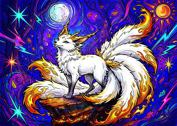 Mystical Nine-Tailed Fox Fantasy Art