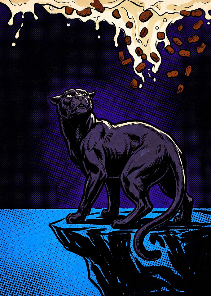 Black Panther Watching Falling Cereal