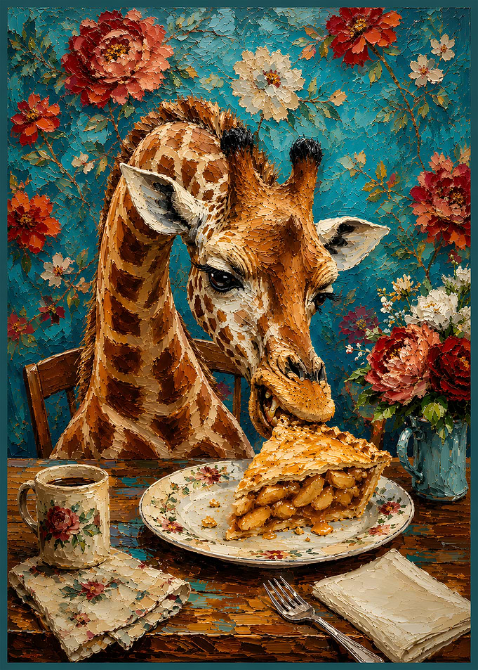 Giraffe Eating Apple Pie Oil Painting