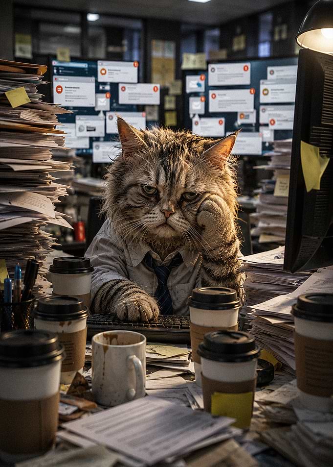 Overworked Cat Office Worker