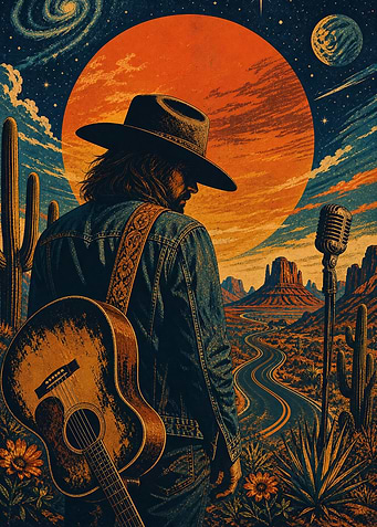 Cosmic Country Musician in Desert