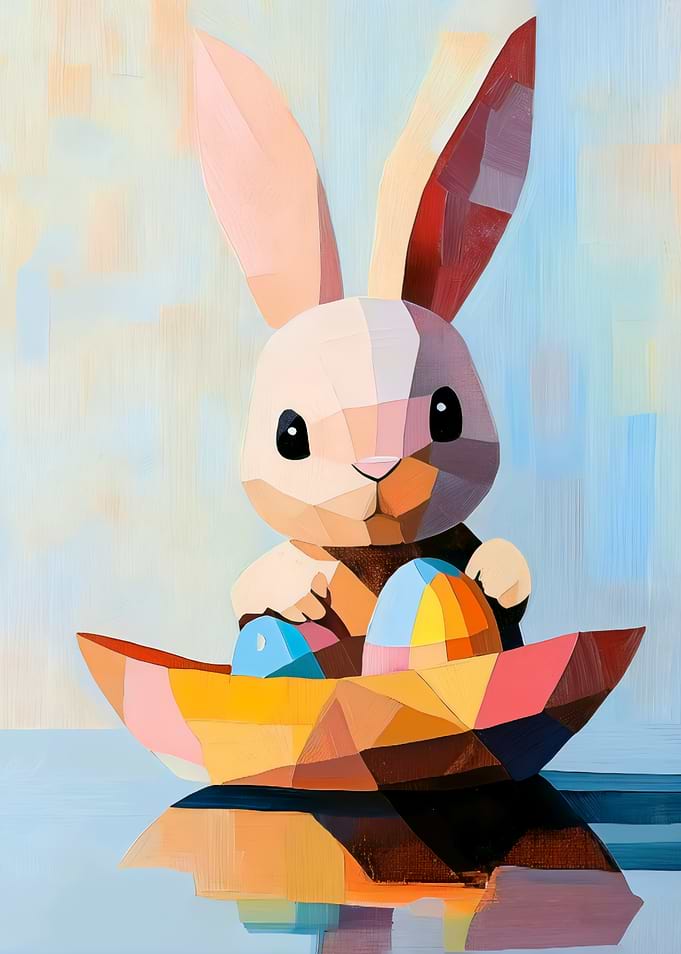 Geometric Easter Bunny in a Boat