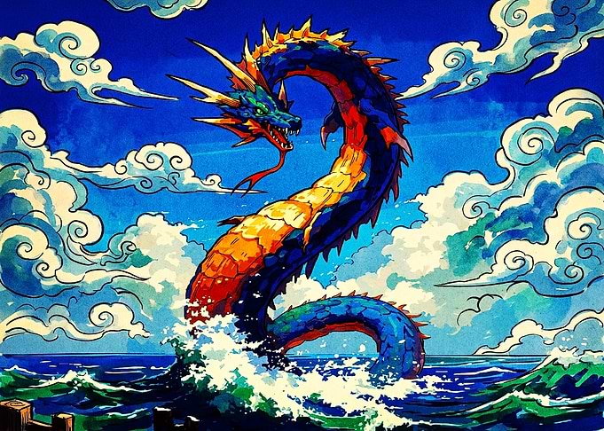 Majestic Sea Dragon Rising from Waves