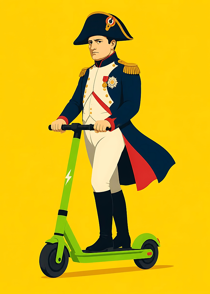 Napoleon Bonaparte Riding Electric Scooter