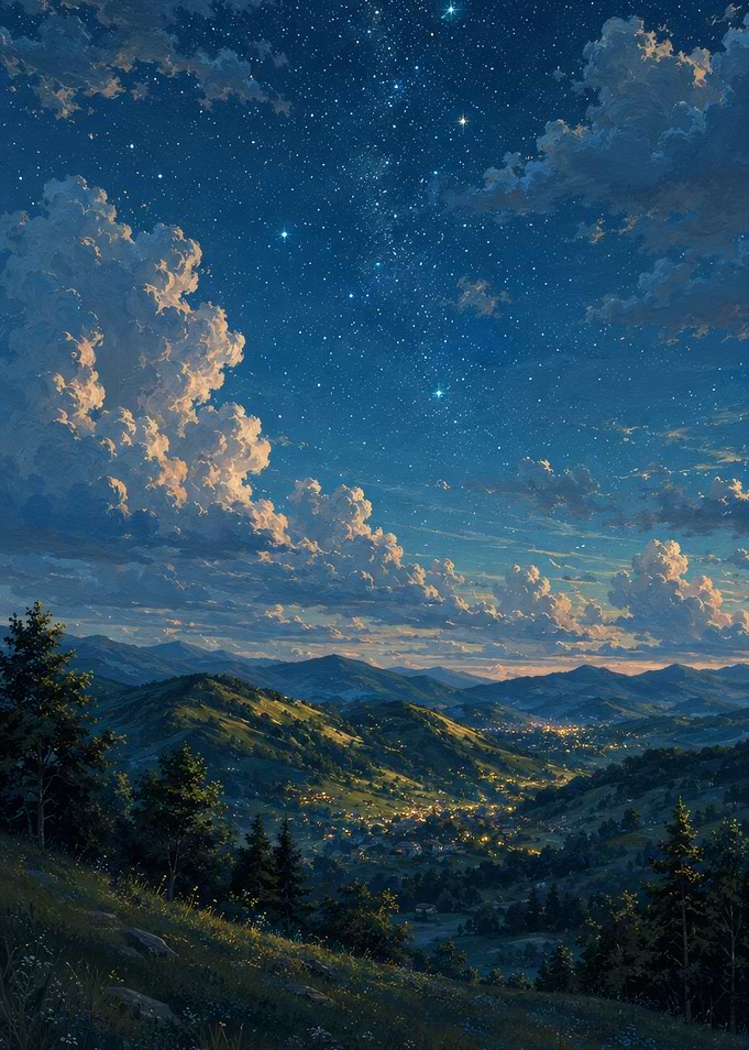 Starry Night Over Mountain Valley