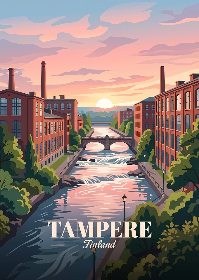 Tampere Finland Vintage Travel Poster