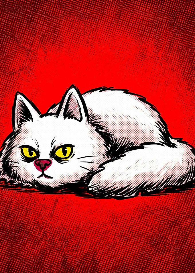 Grumpy White Cat Pop Art