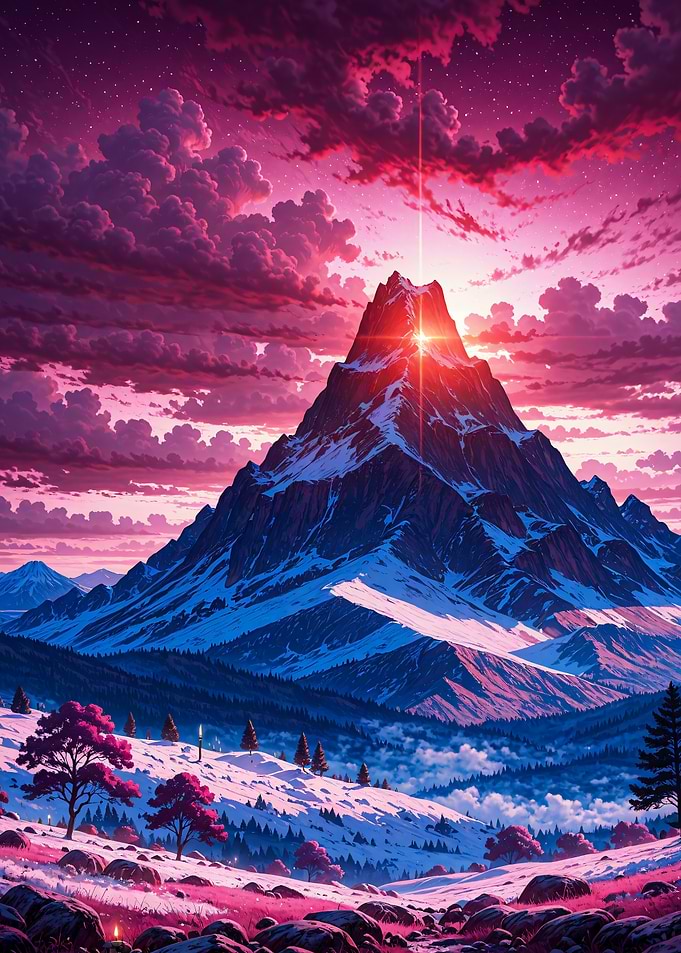 Majestic Mountain Peak at Sunset Landscape