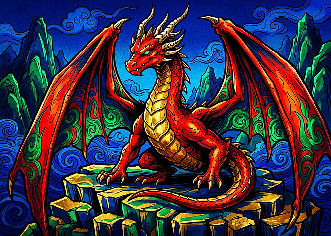 Majestic Red Dragon on Mountain Peak
