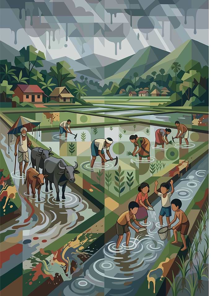 Rural Farming Life in Geometric Style