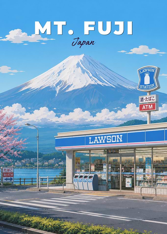 Mt. Fuji and Lawson Convenience Store