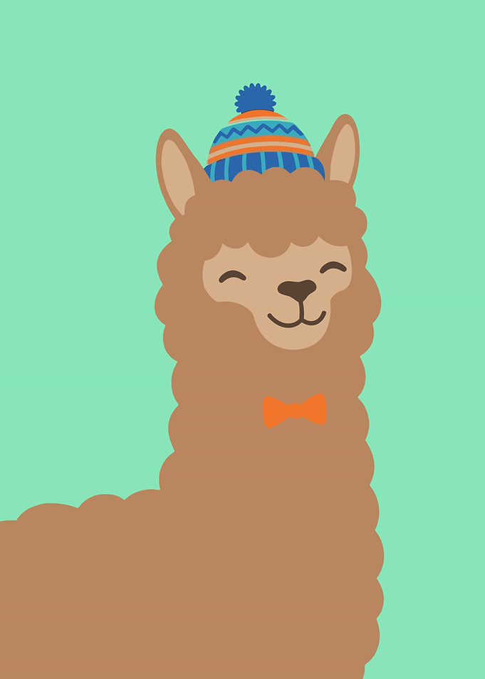 Cute Cartoon Llama with Beanie
