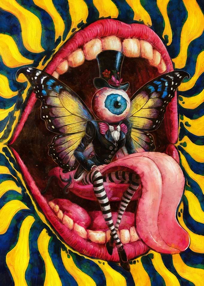 Surreal Eyeball Creature in Mouth