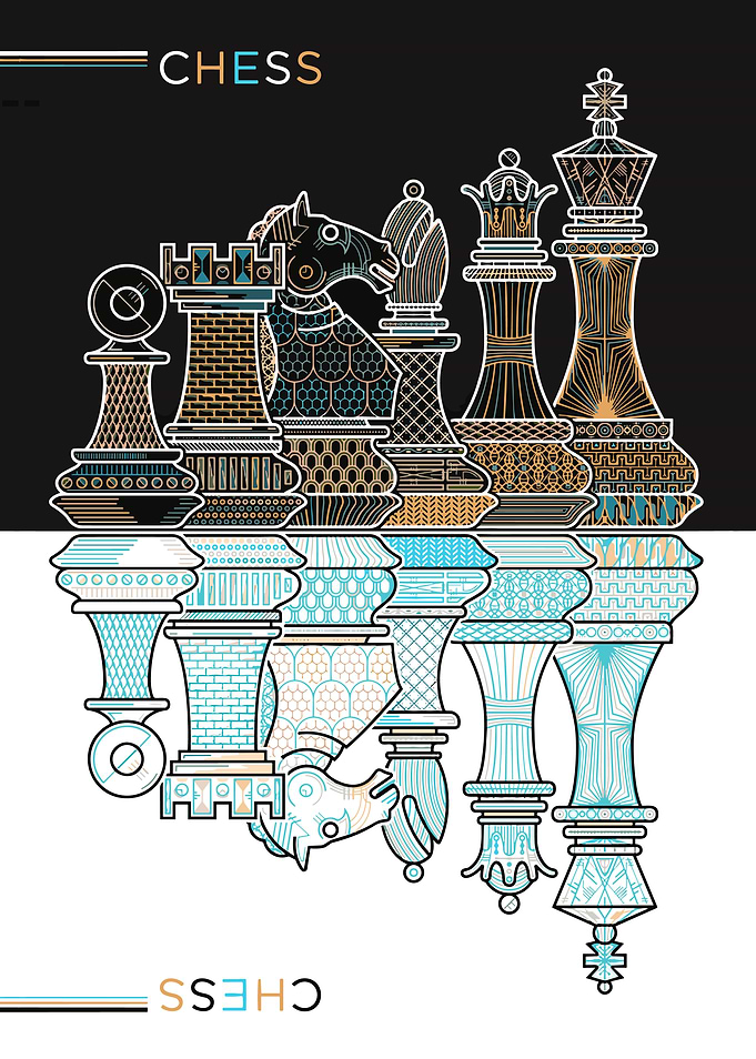 Stylized Chess Piece Reflection Art