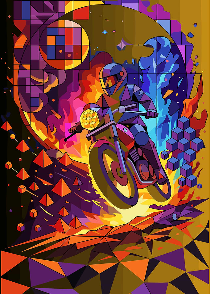 Geometric Motorcycle Rider Digital Art