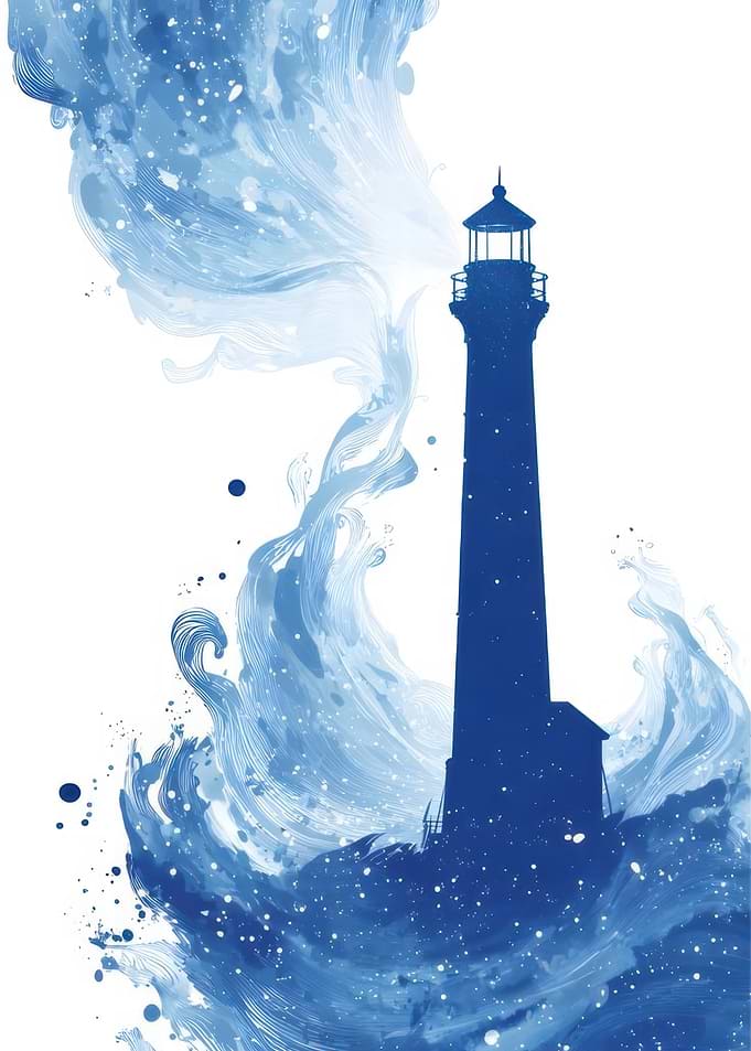 Blue Lighthouse Watercolor Illustration