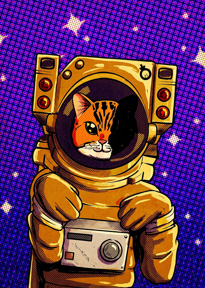 Pop Art Astronaut Cat Illustration