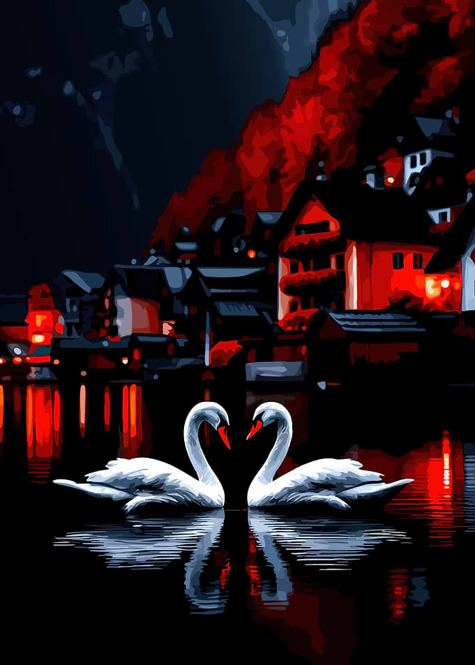 Two Swans Forming a Heart