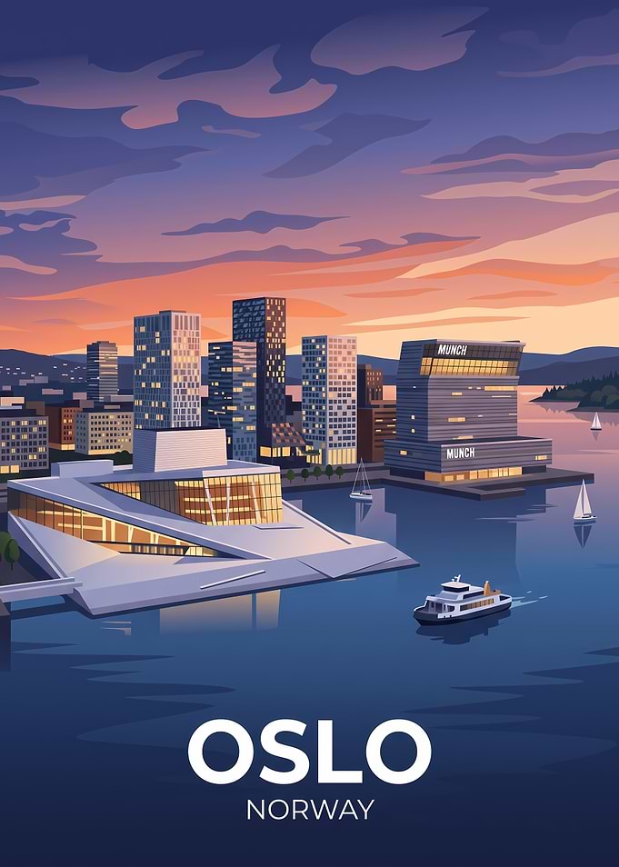 Oslo Norway Cityscape Travel Poster
