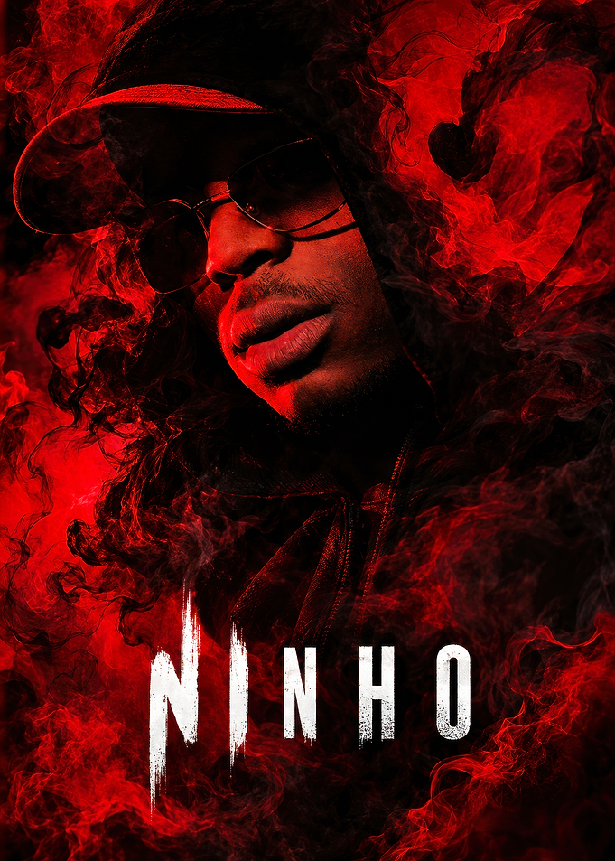 Ninho Rapper Portrait with Red Smoke
