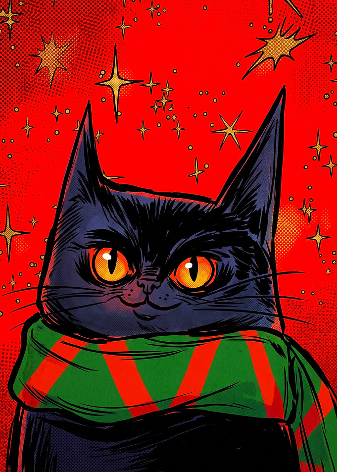 Black Cat with Scarf Pop Art