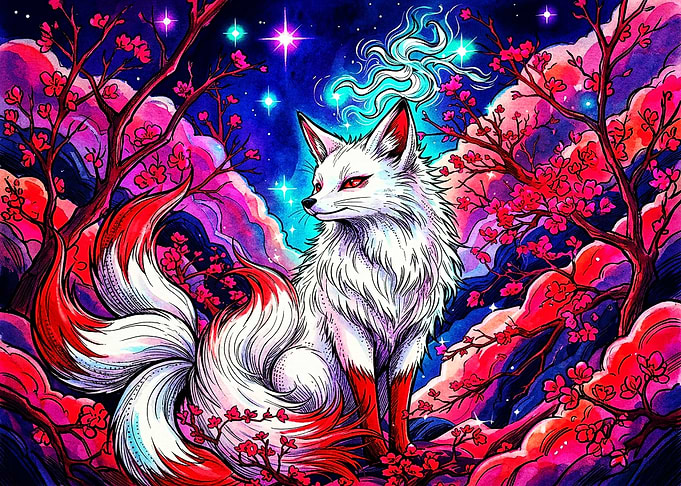 Mystical Nine-Tailed Kitsune Fox