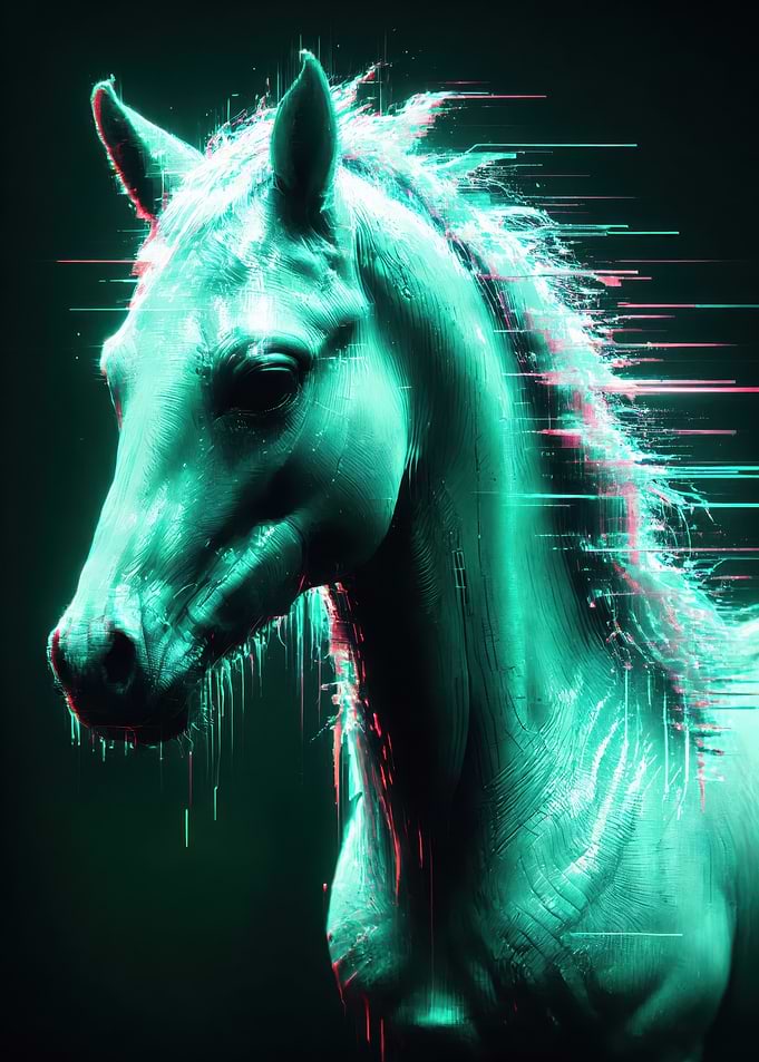 Glitch Art Neon Horse Portrait