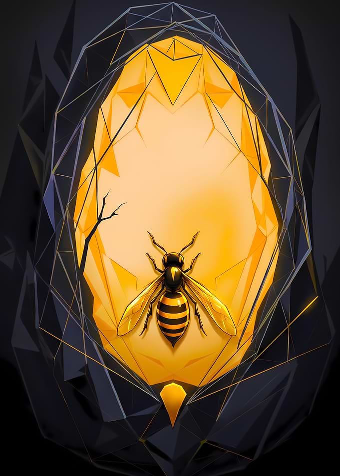Geometric Bee in Amber Crystal