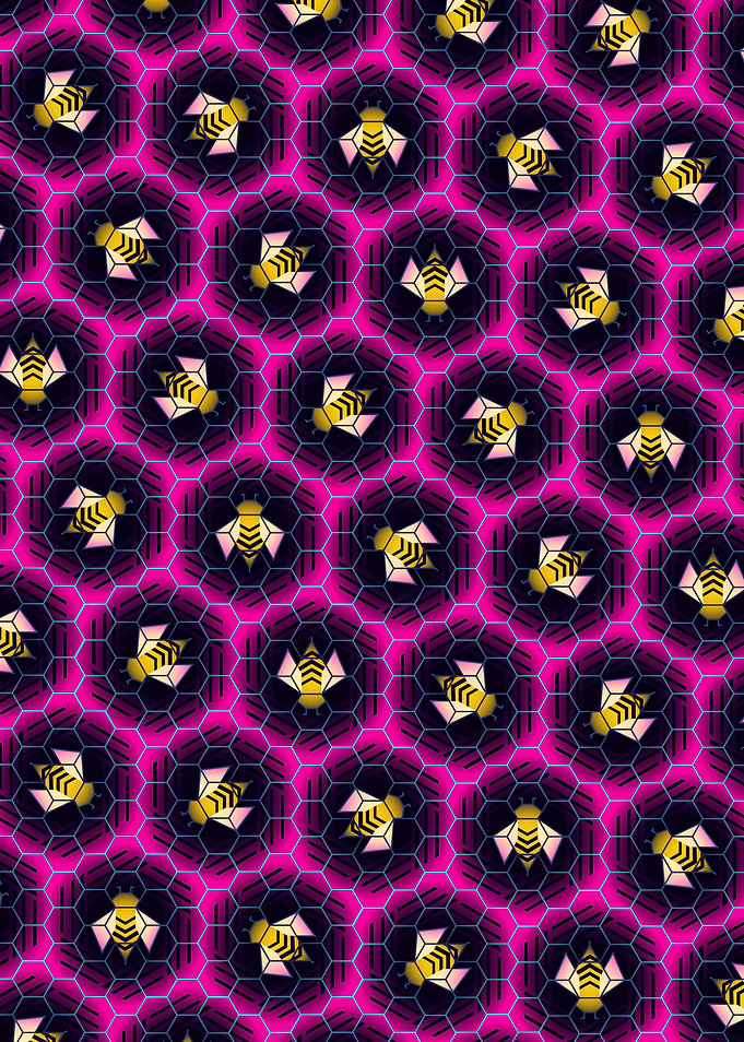 Neon Honeycomb Bee Pattern