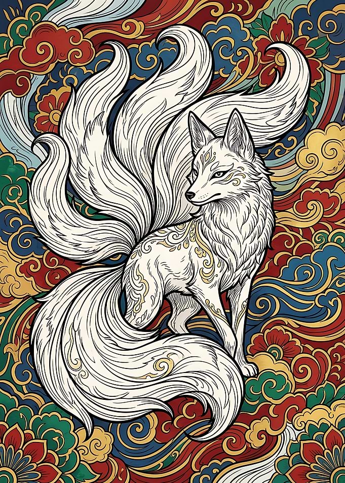Elegant Nine-Tailed Fox Illustration