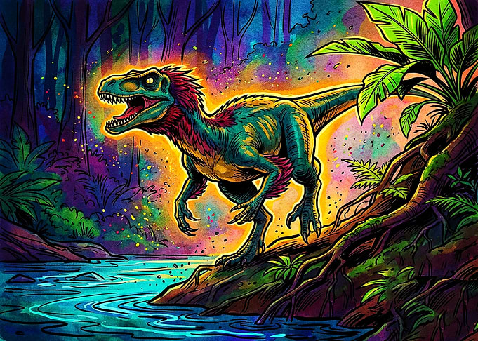 Vibrant Neon Raptor in Jungle