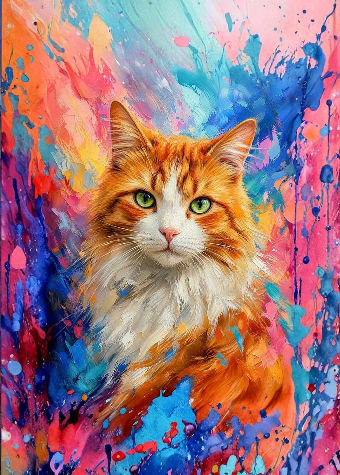 Colorful Abstract Portrait of a Cat