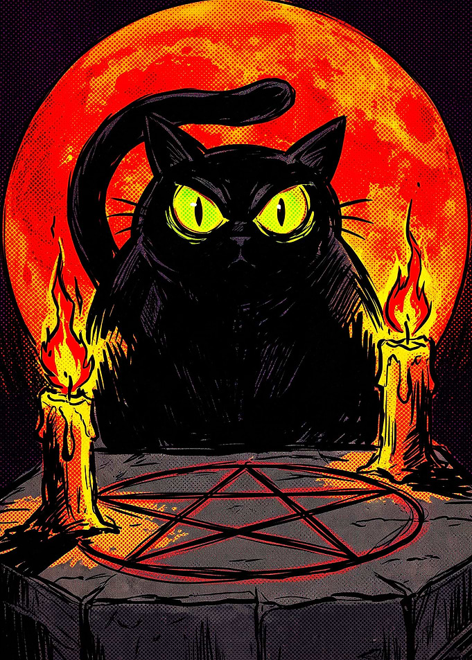 Black Cat Summoning Ritual Illustration