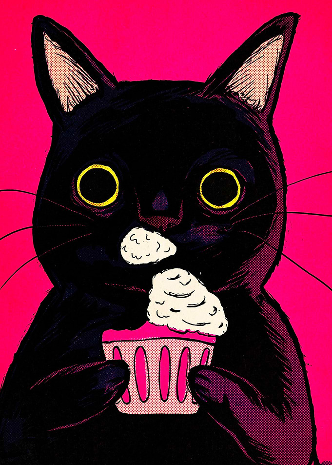 Black Cat Eating a Cupcake