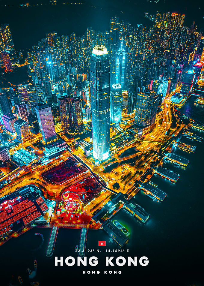 Aerial Night View of Hong Kong