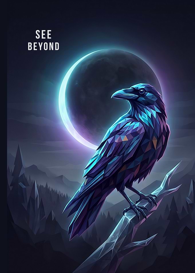 See Beyond Raven – Mystical Low Poly Bird Wall Art